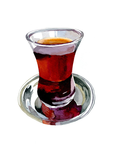 土耳其茶玻璃水彩隔离在白色背景插图为所有版画。图片下载