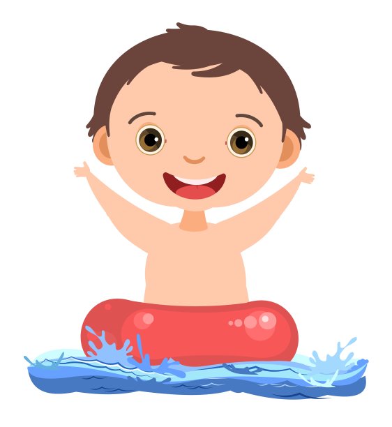 男孩玩得很开心。波浪的水，河，海，海。游泳、跳水和水上运动。池。孤立在白色背景上。插图卡通风格。平面设计。矢量艺术图片下载