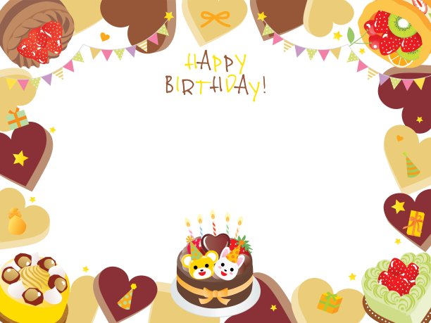 心形和蛋糕的生日框架设计。图片下载