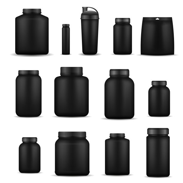 乳清蛋白在黑色塑料瓶，瓶子。图片下载