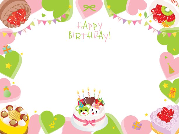 心形和蛋糕的生日框架设计。图片下载