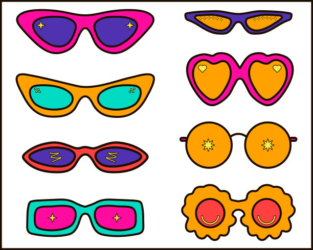 明亮多彩的90年代复古夏季太阳镜图片下载