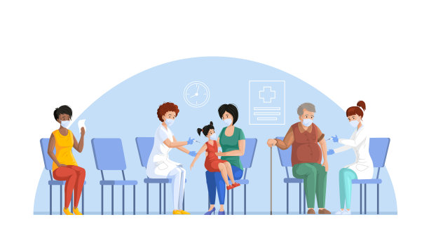 人们接种疫苗以提高免疫力。家人、老人排队接种疫苗。护士用注射器给老人和儿童接种冠状病毒疫苗图片下载