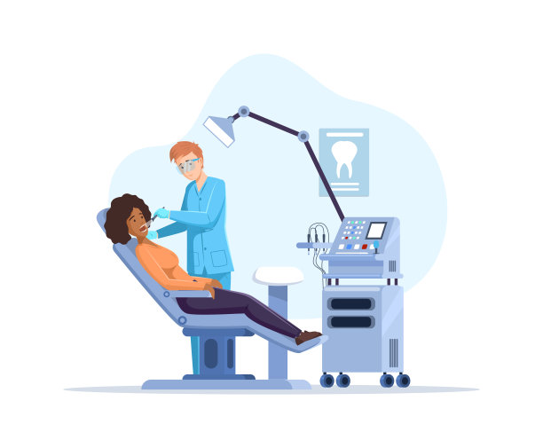 男牙医对女患者进行体检，检查牙齿疾病诊断媒介图片下载