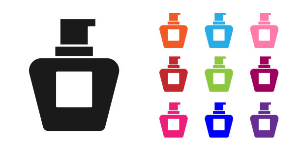 黑色霜或乳液化妆品管图标孤立在白色背景。女性的身体护理产品。设置图标丰富多彩。向量图片下载