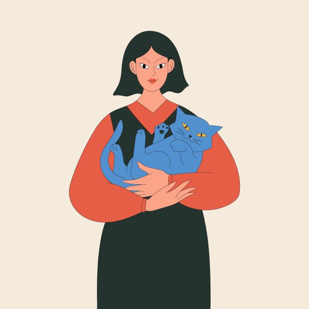 女人抱着猫。采用一个朋友。图片下载