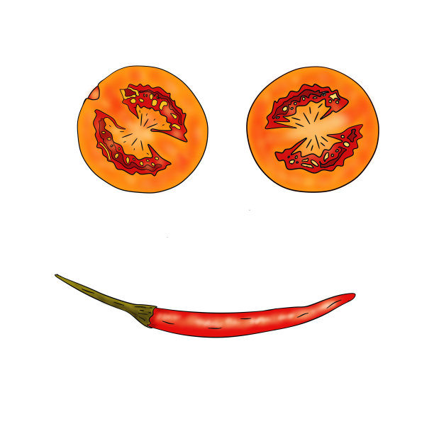 白色背景下的西红柿和红辣椒微笑的插图图片下载