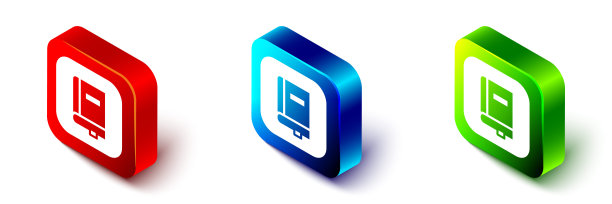 2.5D法律书籍图标，白色背景上的红蓝绿方块按钮矢量图图片下载