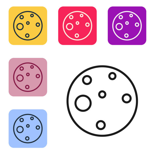 黑线火星行星图标孤立在白色背景。设置图标的颜色方形按钮。向量图片下载