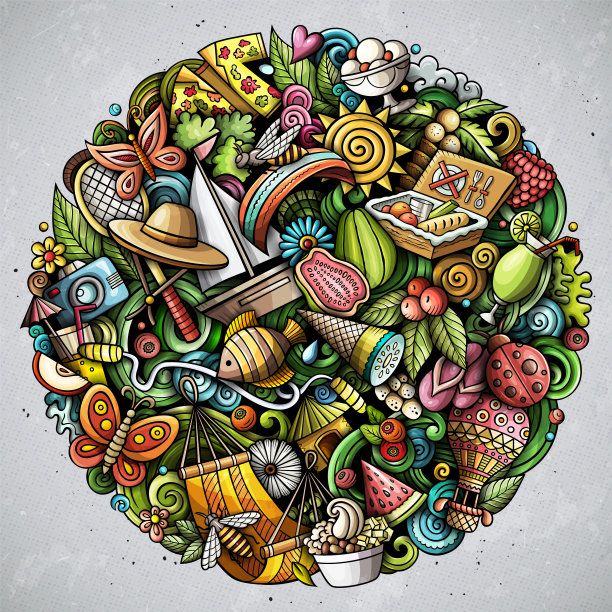 夏季卡通矢量涂鸦插图。图片下载