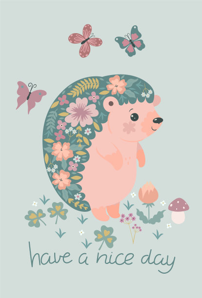 明信片上有一只盛开的刺猬图片下载