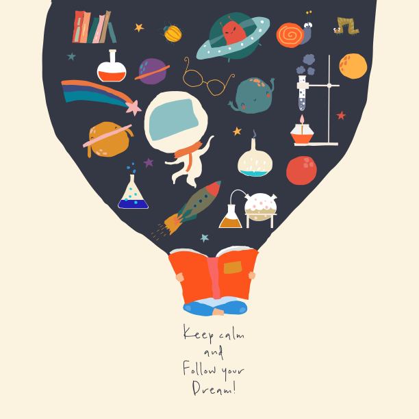 卡通儿童阅读和发现新世界图片下载