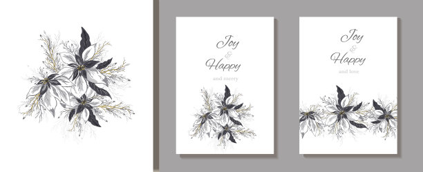 一品红花，叶子孤立在白色的背景。现实的手绘分支。冬花的象征(一品红)的金色。假日，横幅，壁纸。艺术的风格。图片下载