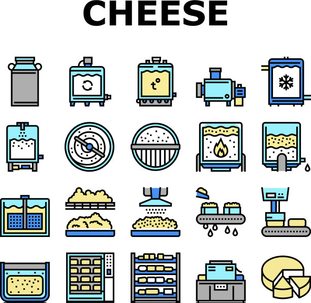 奶酪生产收集图标集图片下载