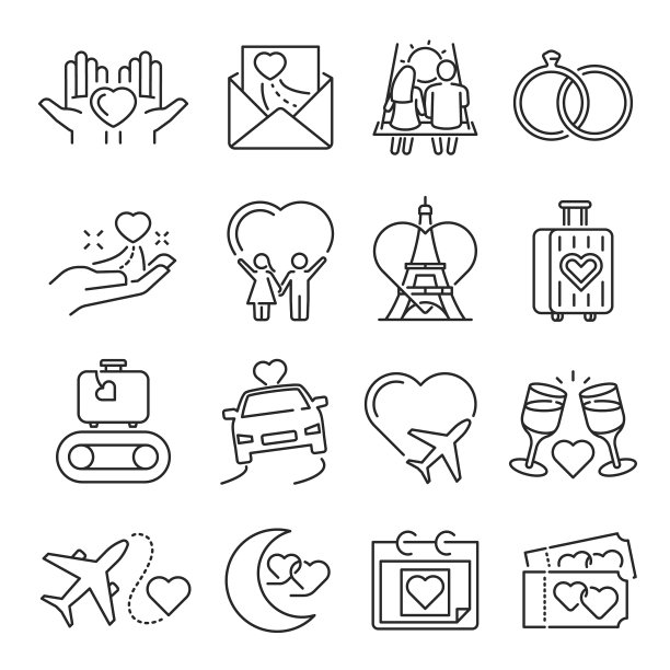 收集单色简单的蜜月图标图片下载