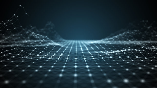 带有移动点和线的抽象波。流的粒子。网络技术说明。三维渲染图片下载