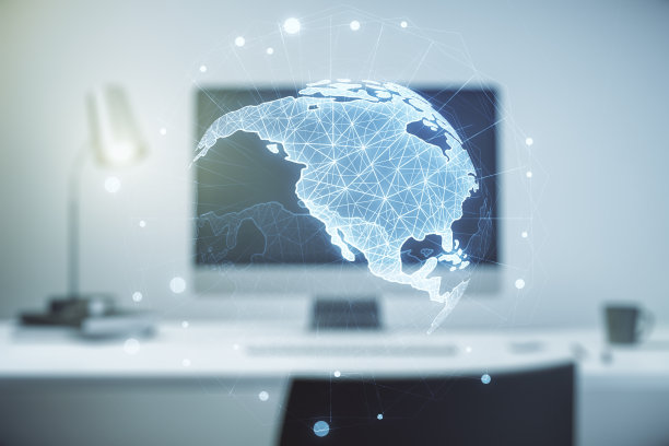 双重曝光图形美国地图的计算机背景，大数据和数字技术的概念图片下载