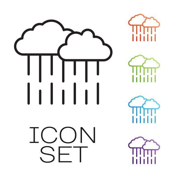 黑线云与雨的图标孤立在白色图片下载