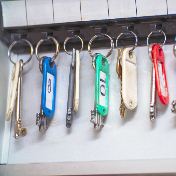 带有标签的钥匙挂在一个特制抽屉的挂钩上图片下载