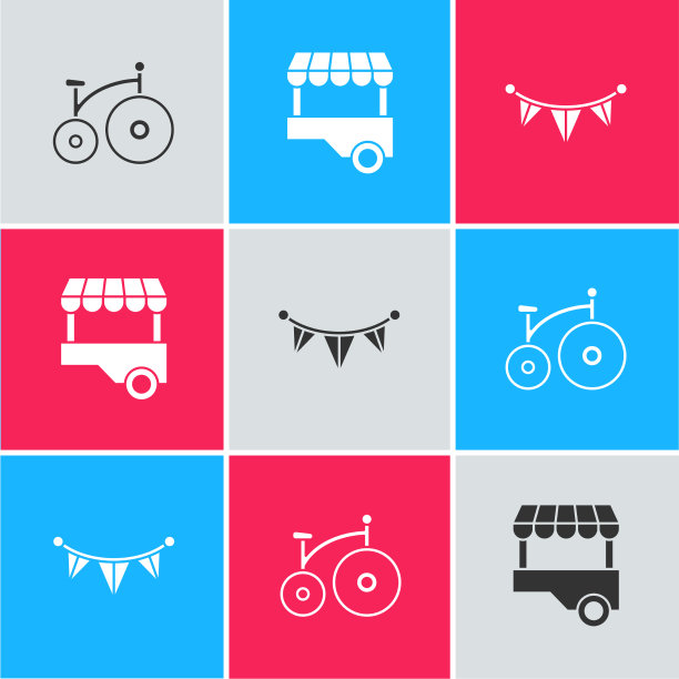 设置老式自行车快速街头食品推车和图片下载