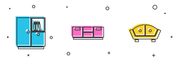 设置衣柜家具，床头柜和沙发图标图片下载