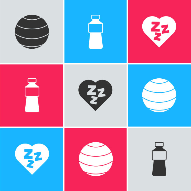 设置健身球瓶水和瞌睡图标图片下载