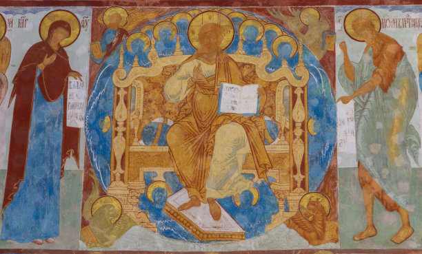 东正教教堂墙上的一幅古老的壁画，上面有圣经的图案图片下载