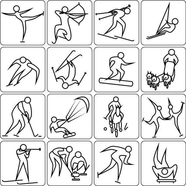 冬季运动图标用黑线标出图片下载