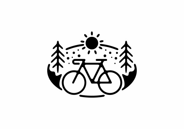 椭圆形状的黑色线条艺术自行车图片下载