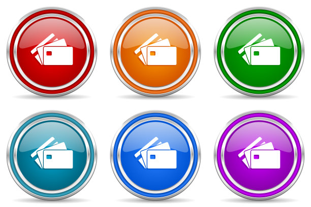 信用卡，银行，金融银色金属光泽图标，一套现代设计按钮，为网络，互联网和移动应用程序在6种颜色的选择孤立在白色背景图片下载