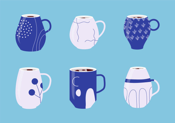 蓝色瓷杯茶咖啡饰品套装图片下载