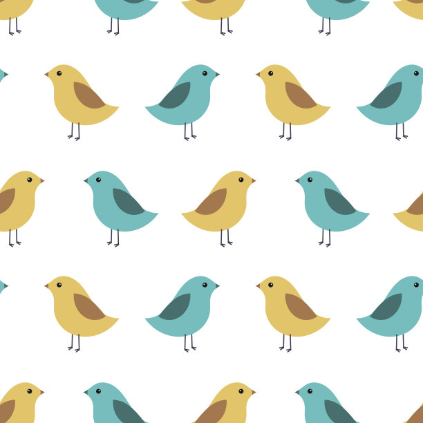 一对可爱的小鸟无缝图案。图片下载