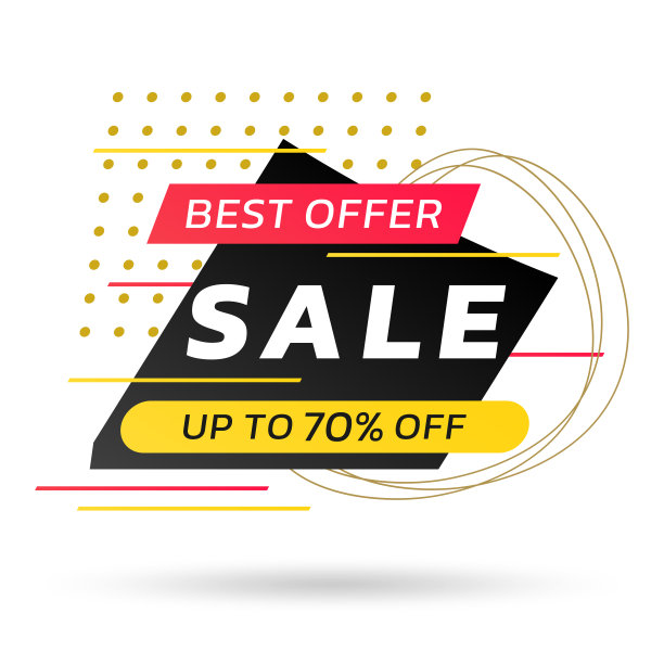 销售横幅或海报模板与抽象的形状。现代折扣卡设计模板推广和社交媒体广告。最佳优惠优惠券，七折优惠布局。向量。图片下载