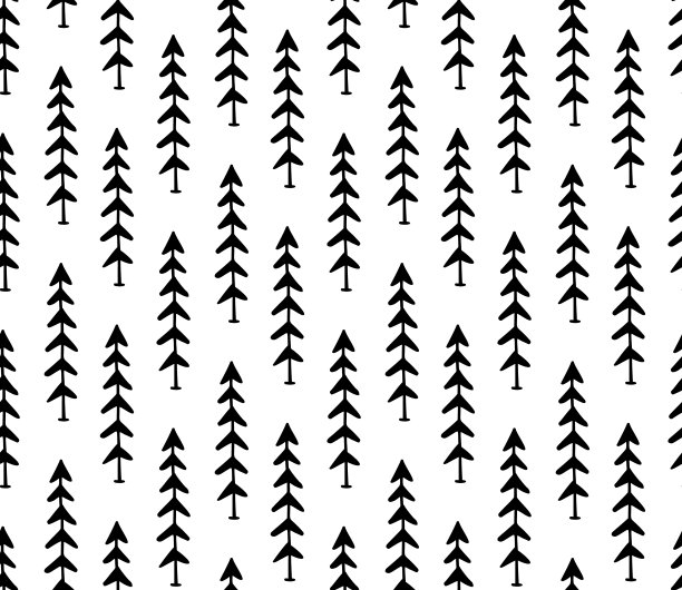 手绘松树森林冬季圣诞节无缝图案，矢量插图可重复纹理图片下载