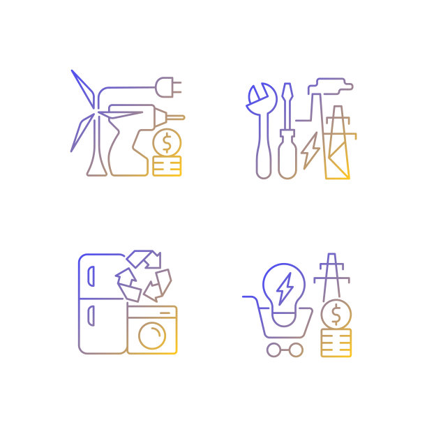 可替代能源梯度线性矢量图标集图片下载