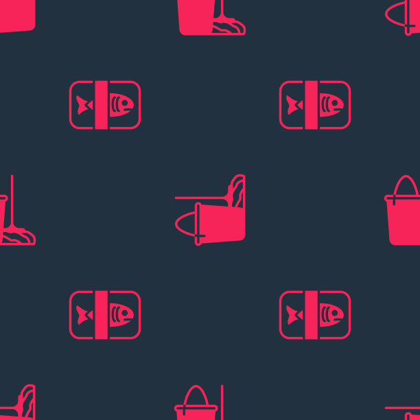 装好鱼的塑料托盘、容器、拖把和水桶图片下载