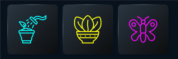 设置线喷植物蝴蝶和花盆图片下载