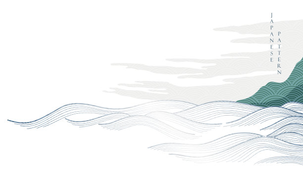 日本背景与手绘波浪图案图片下载