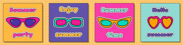 夏日手绘太阳镜问候复古卡图片下载