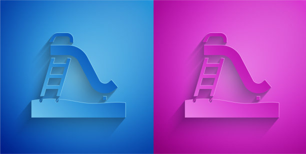 剪纸儿童幻灯片图标孤立在蓝色和图片下载