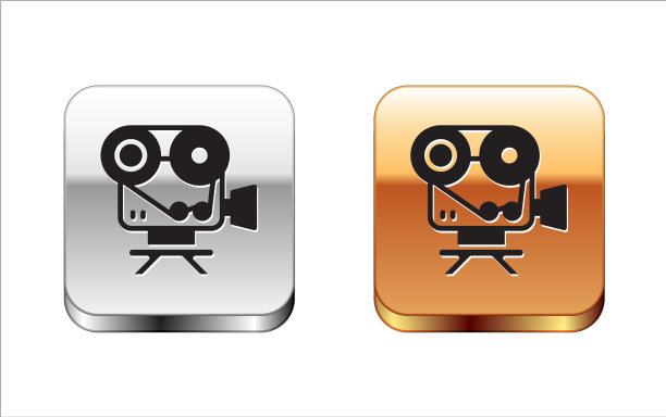 黑色复古电影相机图标孤立在白色图片下载