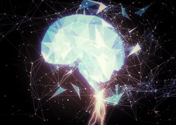 三维几何大脑图解与科学技术的概念图片下载