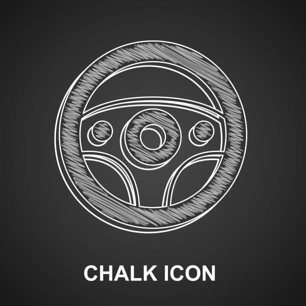 粉笔方向盘图标孤立在黑色图片下载