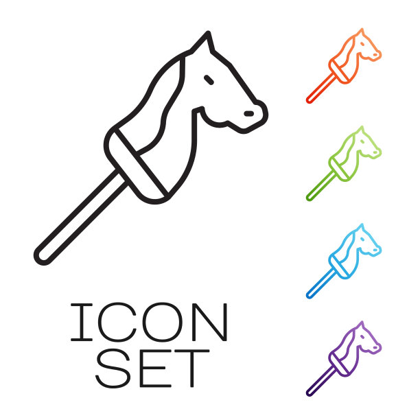 黑线玩具马图标孤立在白色上图片下载