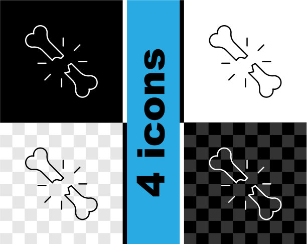 设定线人体骨折图标孤立在黑色上图片下载