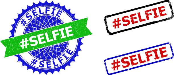 标签自拍玫瑰形和矩形双色印章图片下载