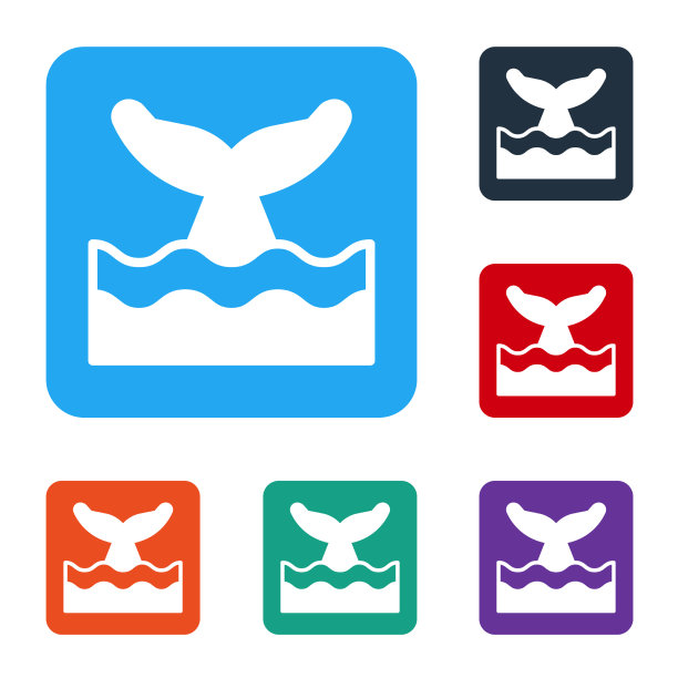 白鲸尾巴在海浪图标孤立上图片下载