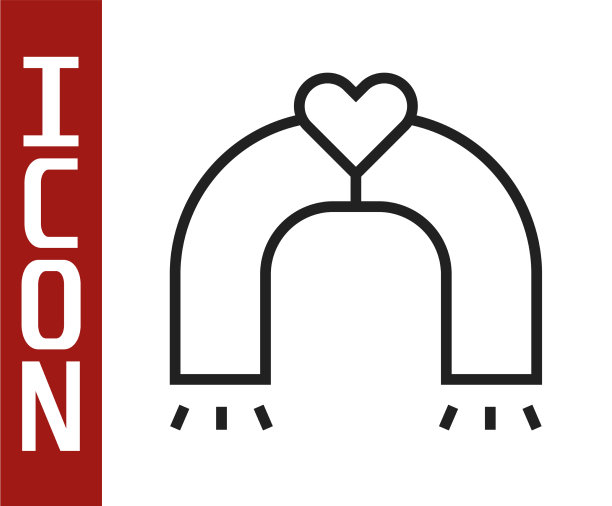 黑线爱磁铁图标孤立在白色图片下载