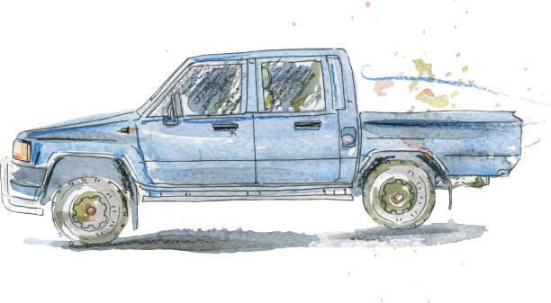 水彩的复古车图片下载