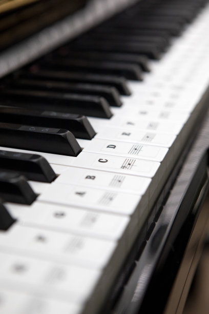 特写写在钢琴键上的音符图片下载